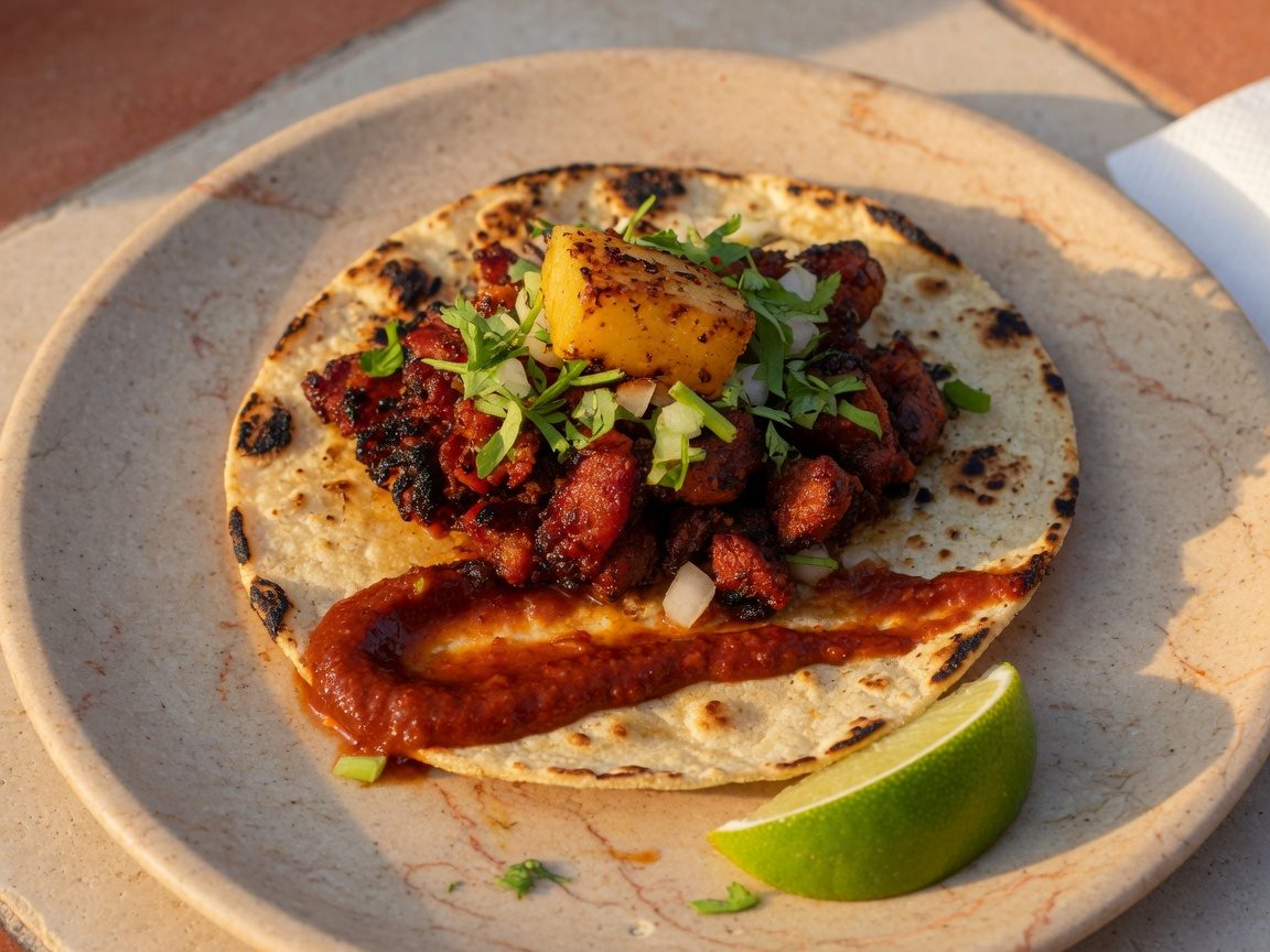 Al pastor bulgogi taco with grilled pineapple
