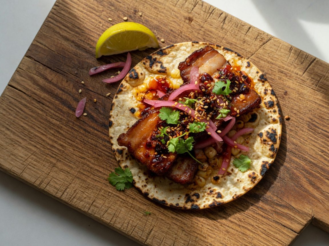 Spicy pork belly taco with chili crisp