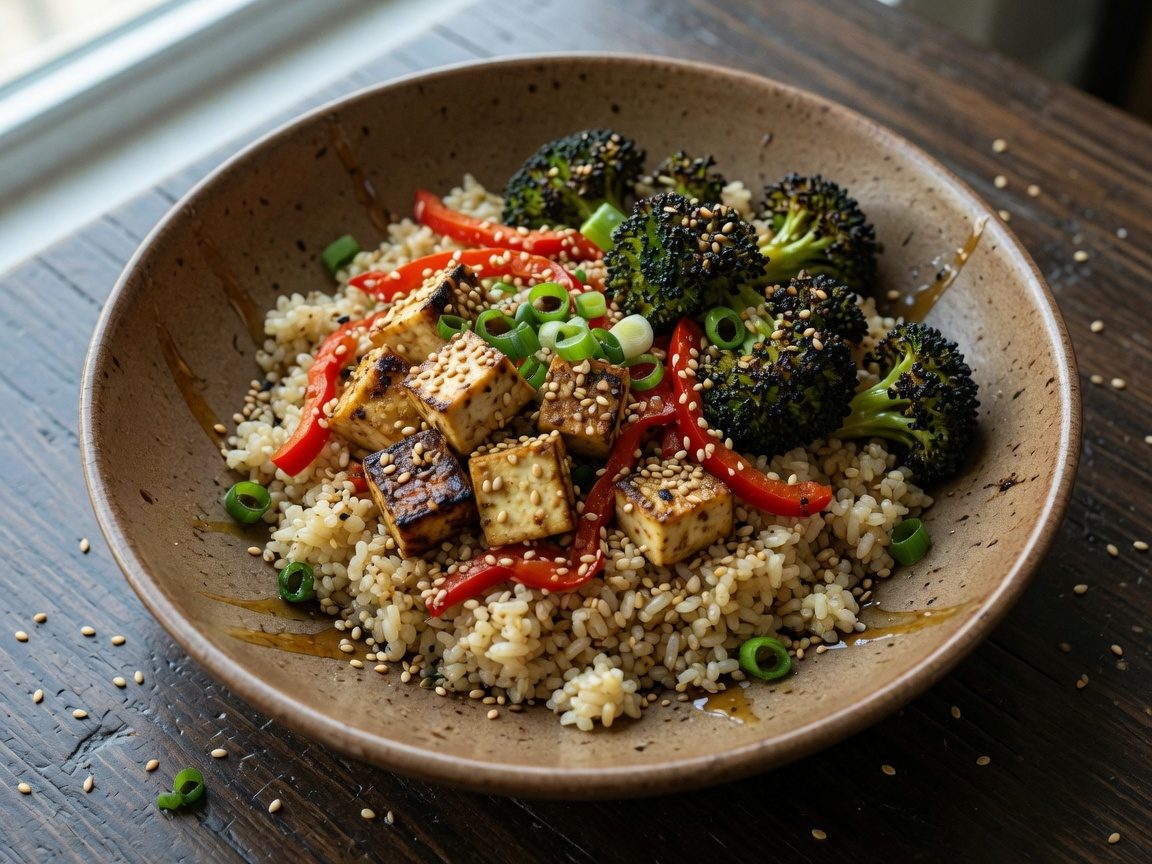 Sesame veggie bowl plated for a marina wedding tasting